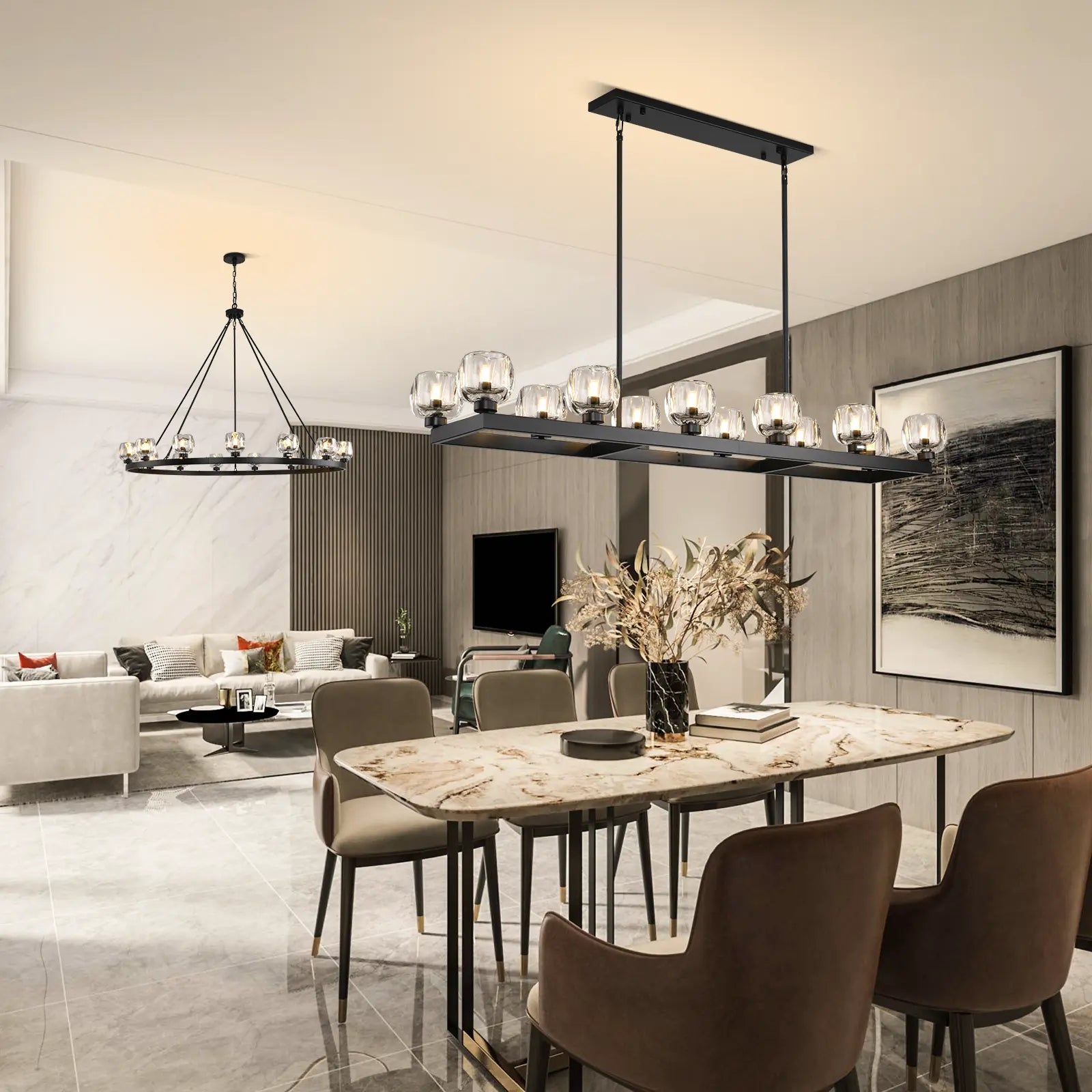 Vellum Rectangular Chandelier 68"