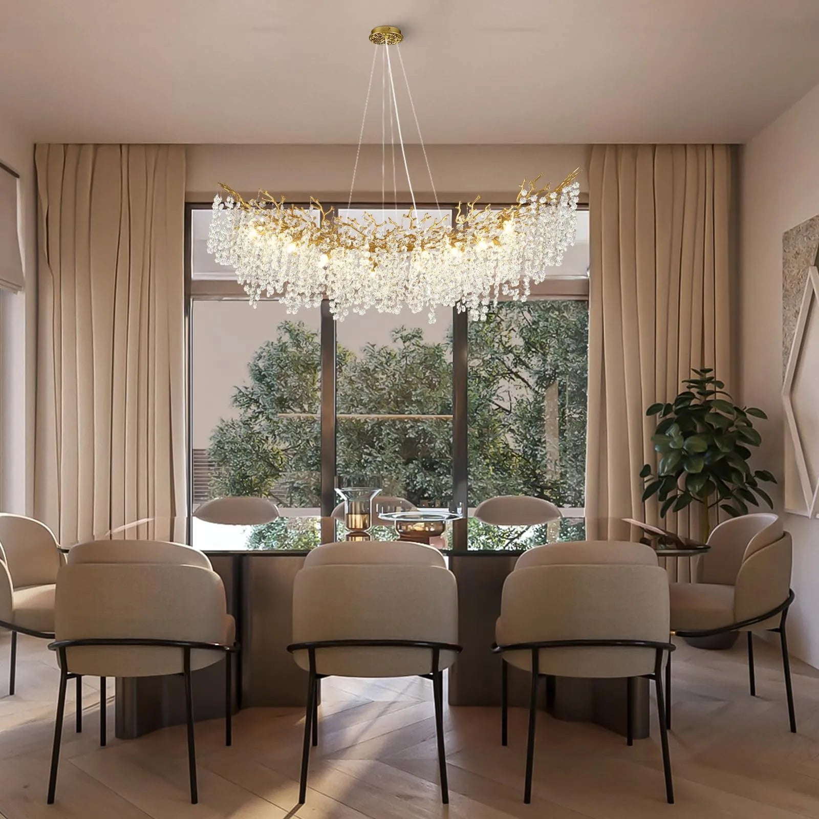 Lustre Branches Crystal Rectangular Chandelier 55"W
