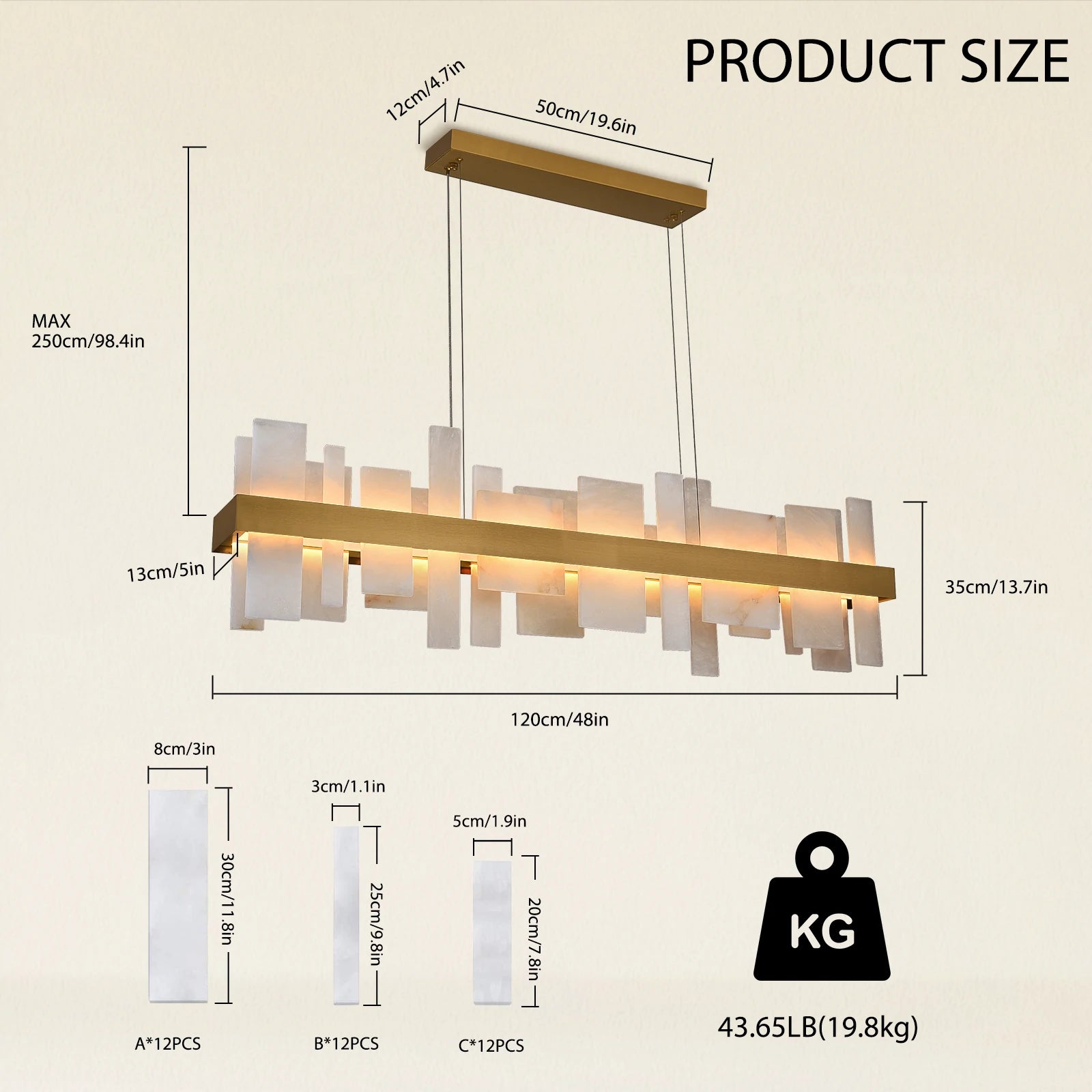 Nocturne Alabaster Rectangular Chandelier 48"