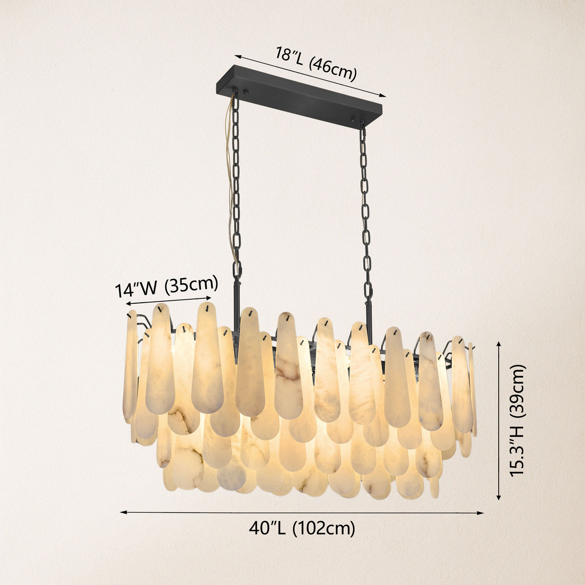 Caldera Alabaster Rectangular Chandelier 40"