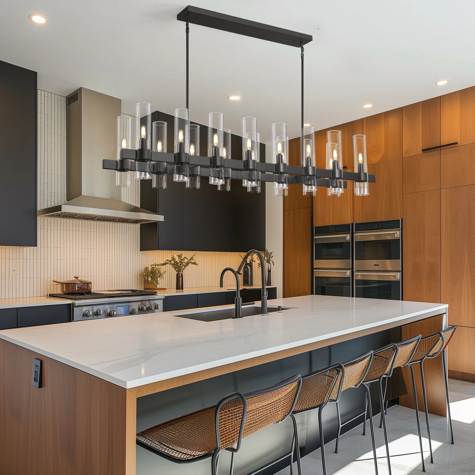 Cylora Glass Tube Rectangular Chandelier 68"W