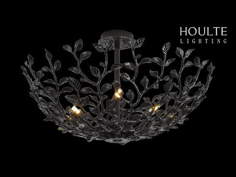 Elara Black Tree Branch Semi Flush Mount Chandelier 25.5"D