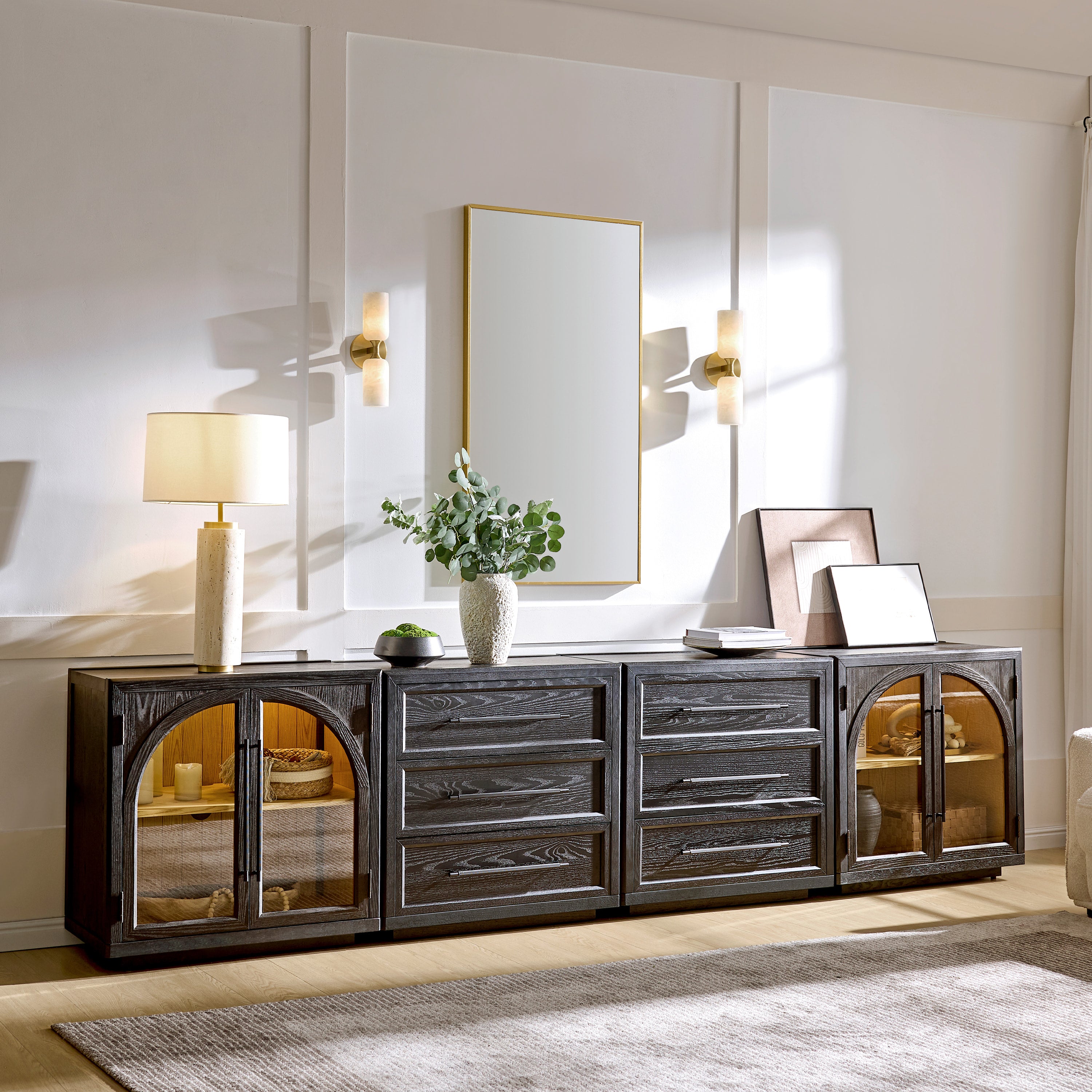 Alvar Arched 128″ Oak Modular Media Console(Set of 4)