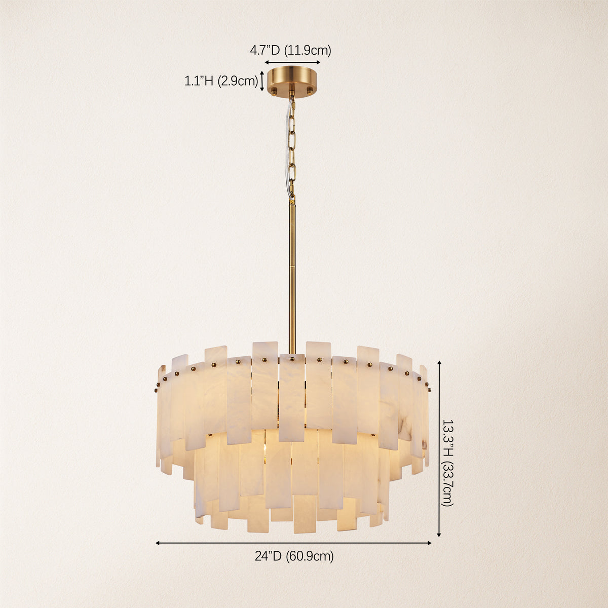 Nivislight Alabaster 2-Tier Round Chandelier 24"D