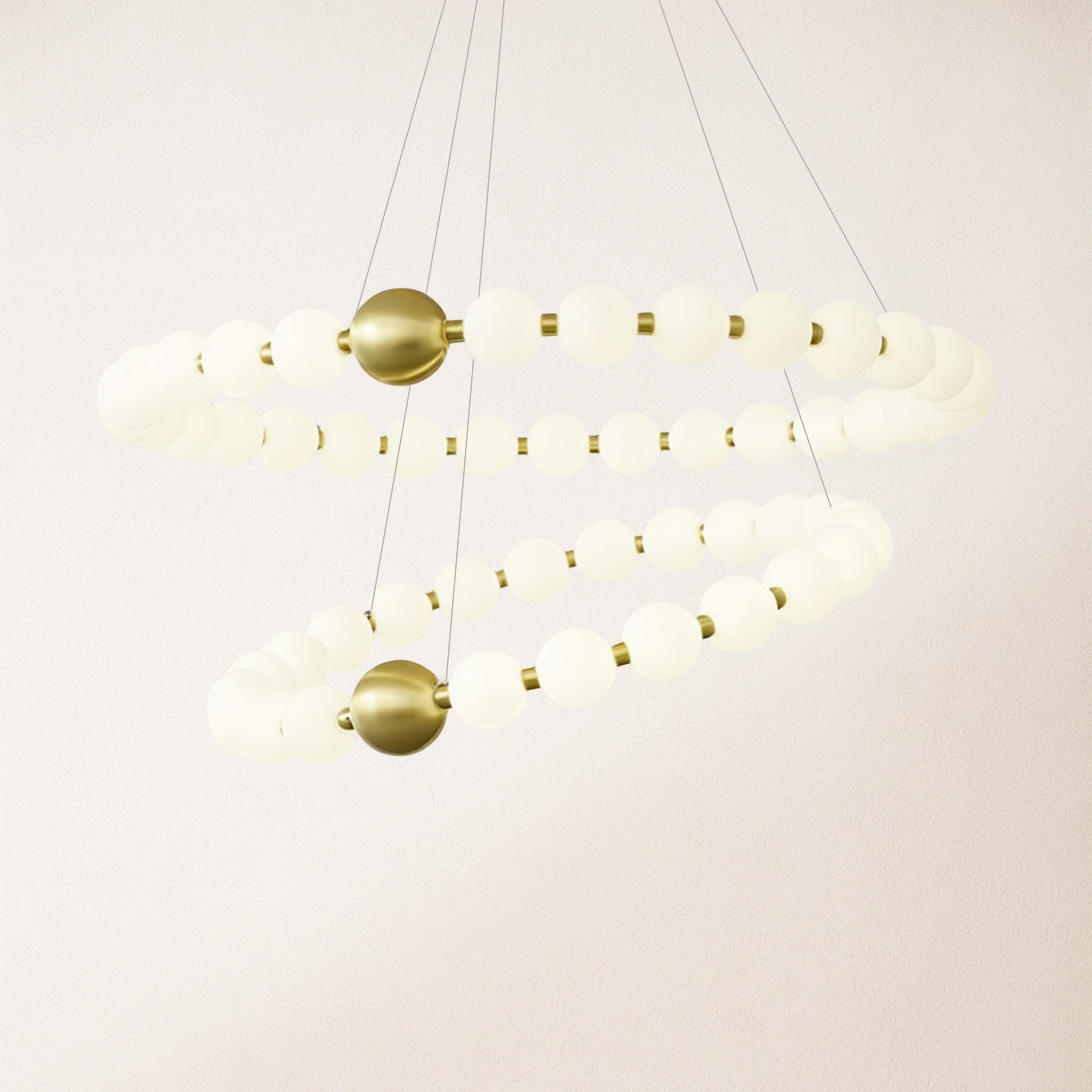 Velora Pearl Bead 2 Tiered Round Chandelier 32"D