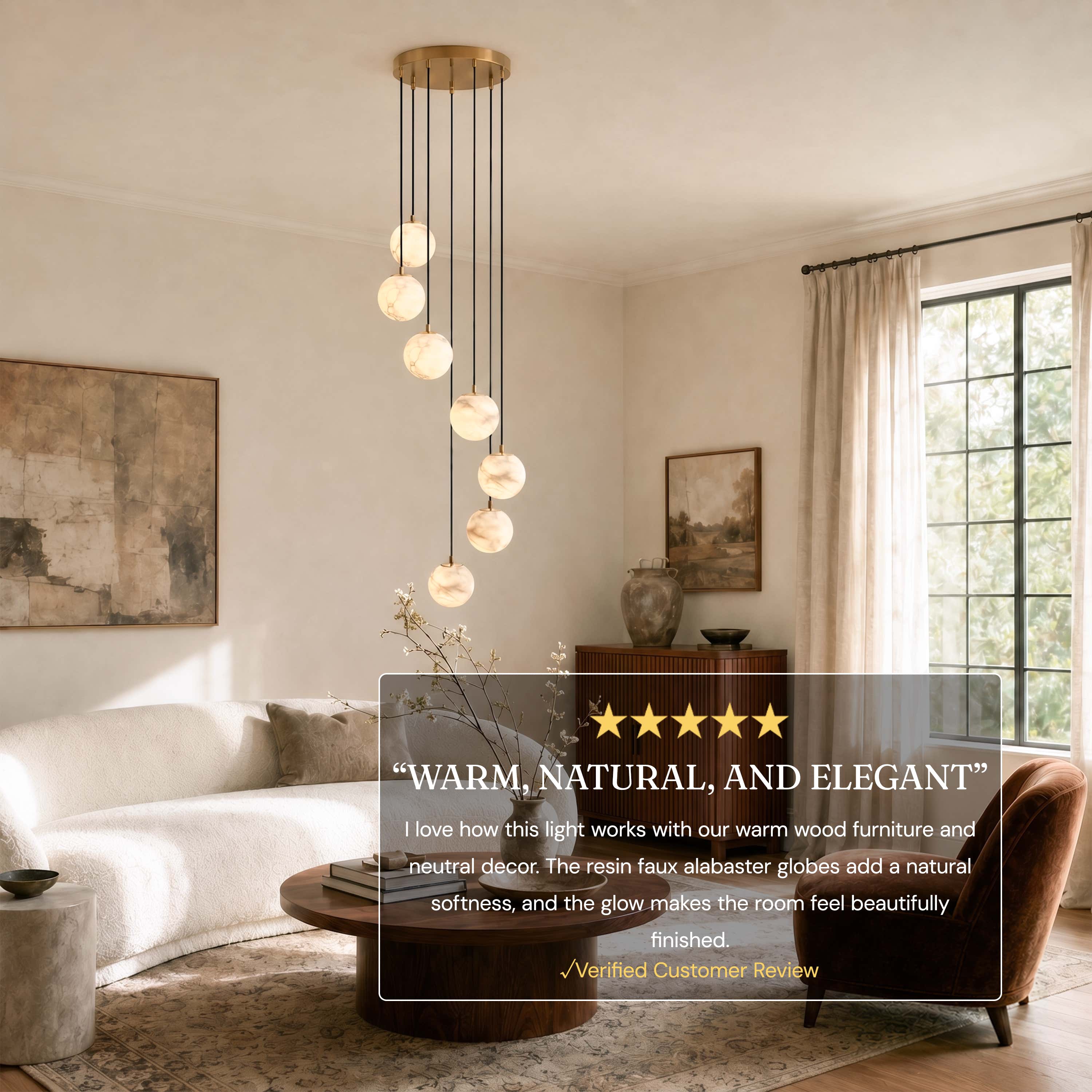 Solindra Resin Globe Cascade Chandelier #Finish_Gold,Lights_7-Lights