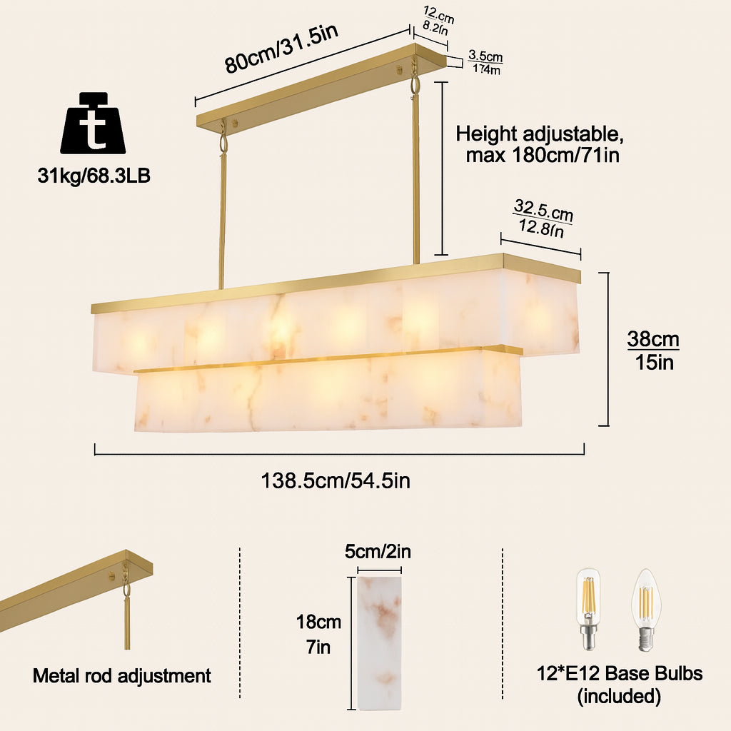 Solmare Alabaster Rectangular Chandelier 55"W