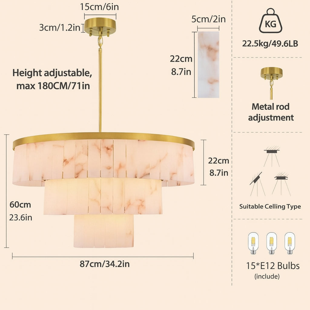 Solmare Alabaster Round Chandelier 34"