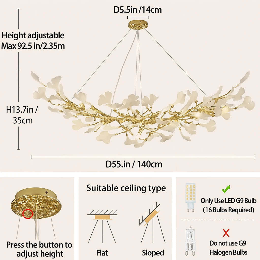 Twilight Branches Ceramic Glow Rectangular Chandelier 55"