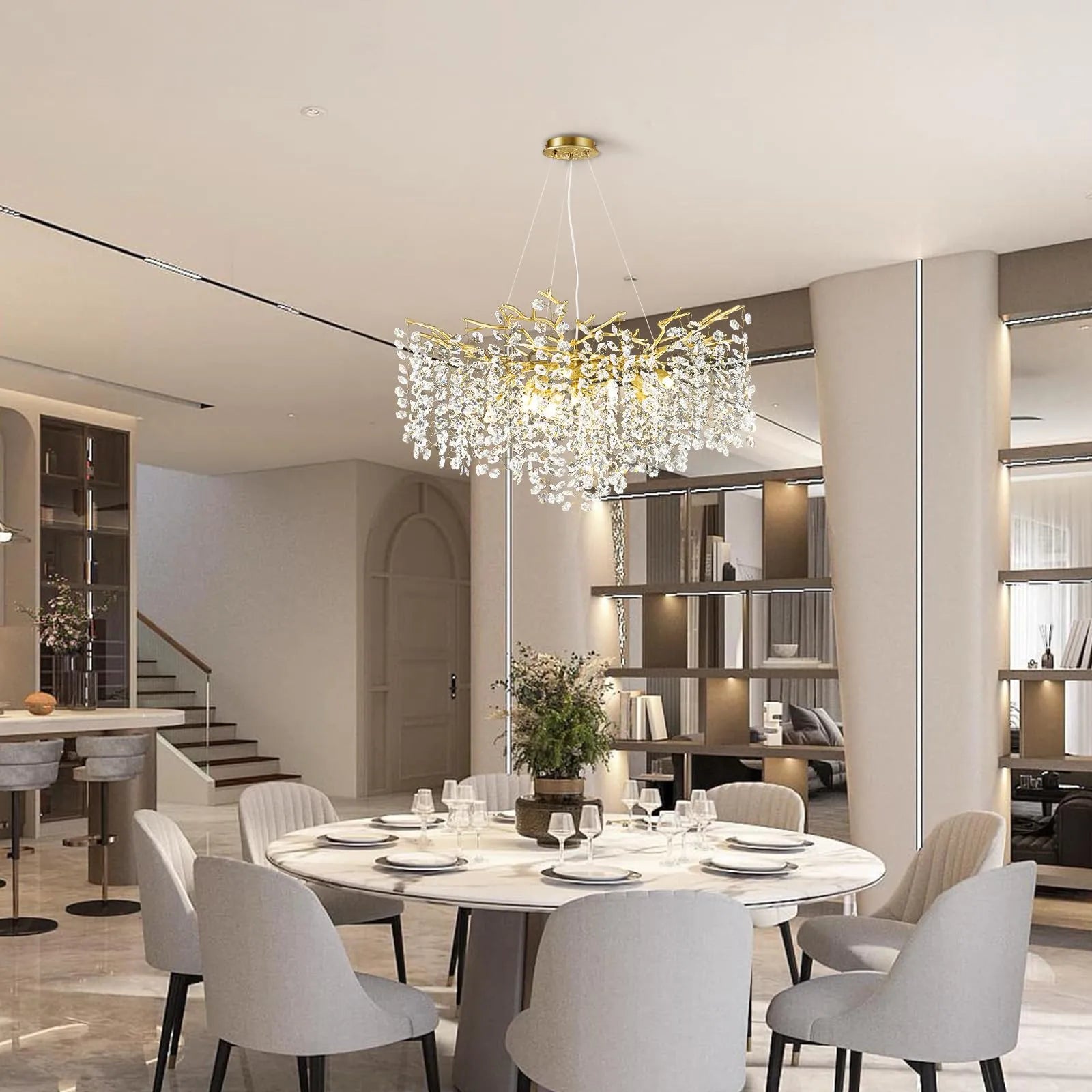 Lustre Branches Crystal Round Chandelier for All Rooms 30"