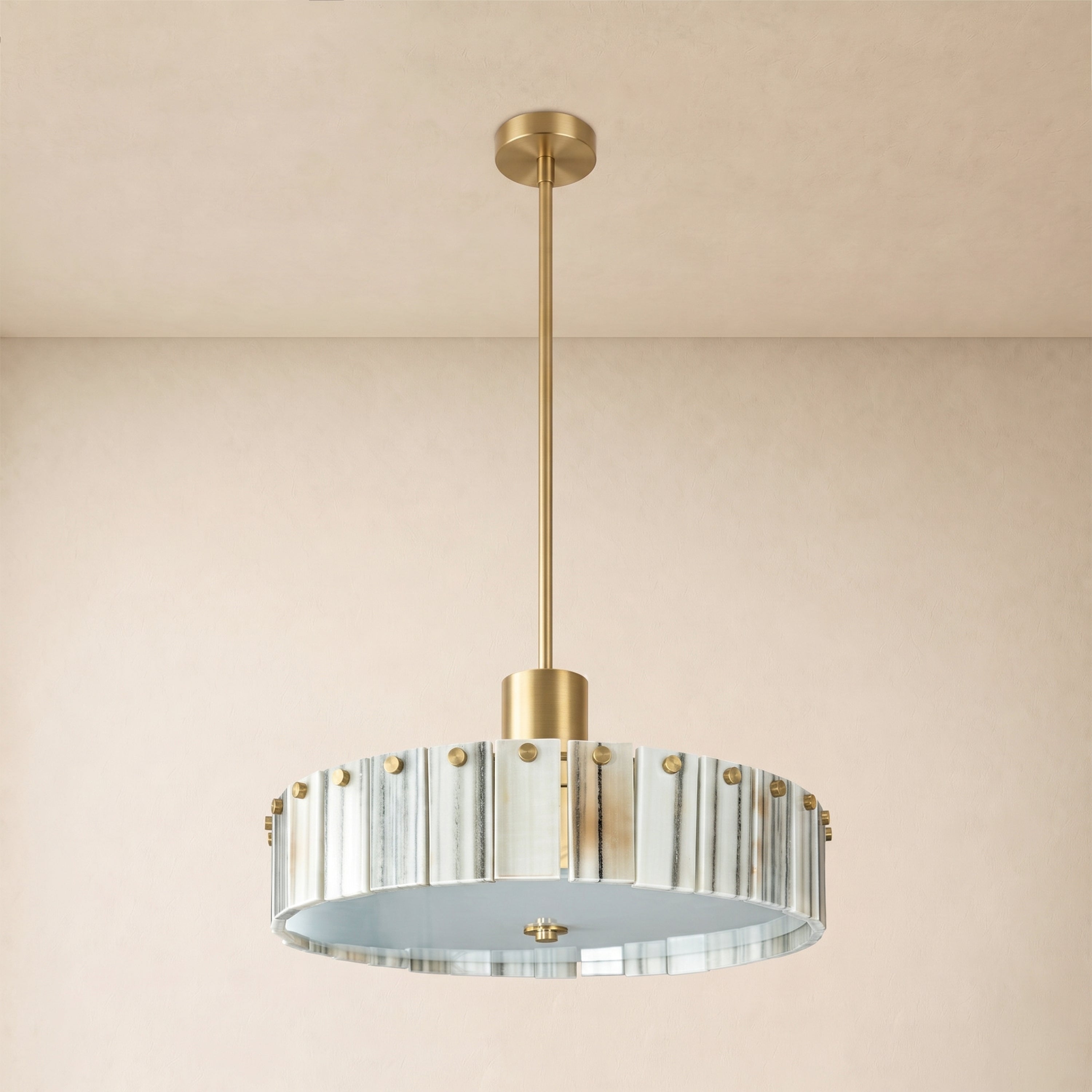 Pietra Striped Marble Round Pendant 14"D