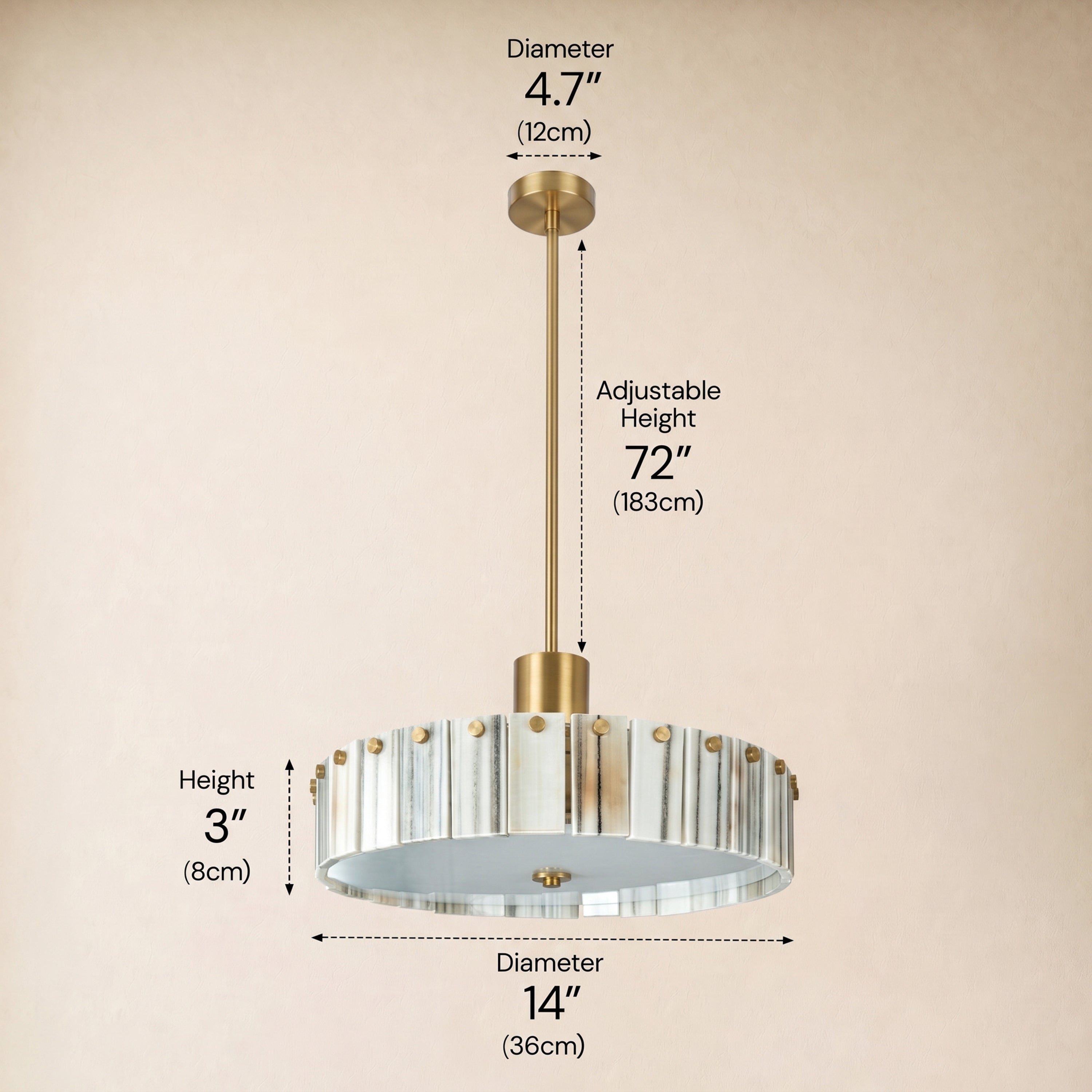 Pietra Striped Marble Round Pendant 14"D