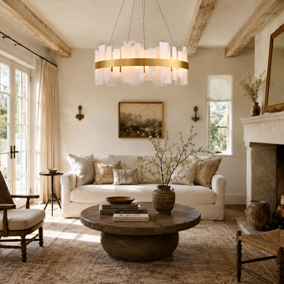 Nocturne Alabaster Round Chandelier 32"