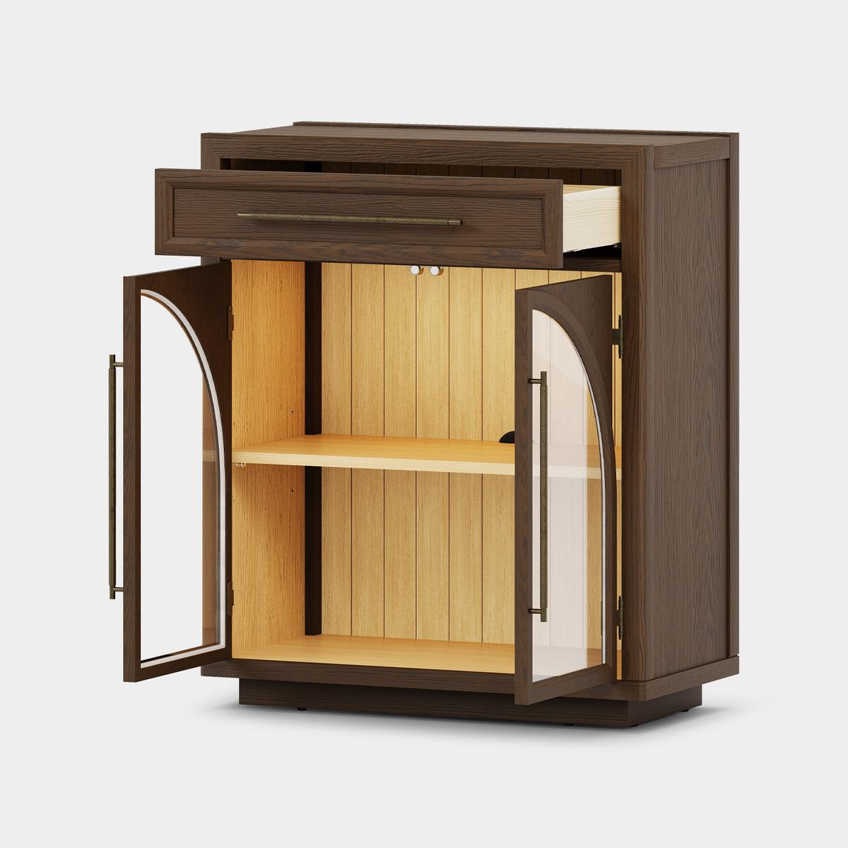 Alvar Arched 30" Oak Storage Cabinet with Drawers