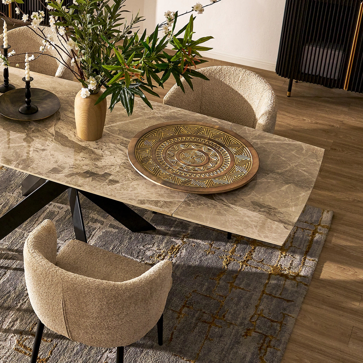 Labarthe Extended Rectangular Sintered Stone Dining Table 63"-95"