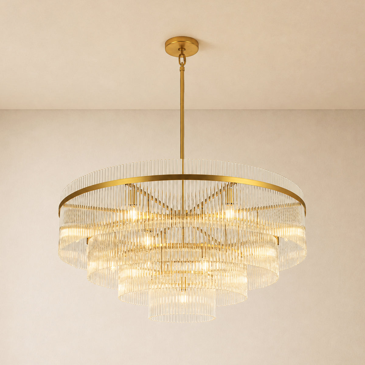 Elyndra Glass Rod Tiered Round Chandelier 30" 40" 50"D