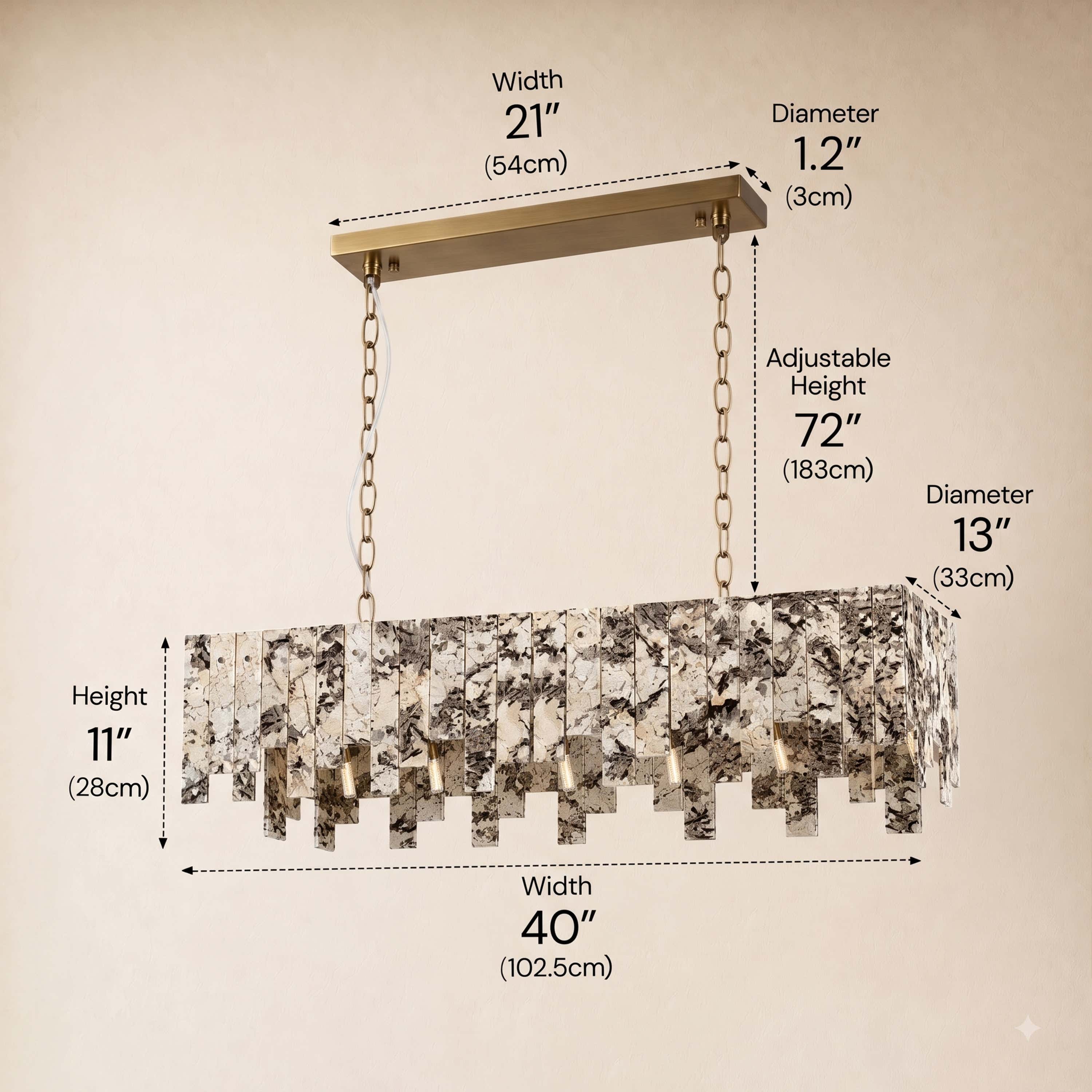Pietra Quartzite Rectangular Linear Chandelier 36" 40"W dimensions 4