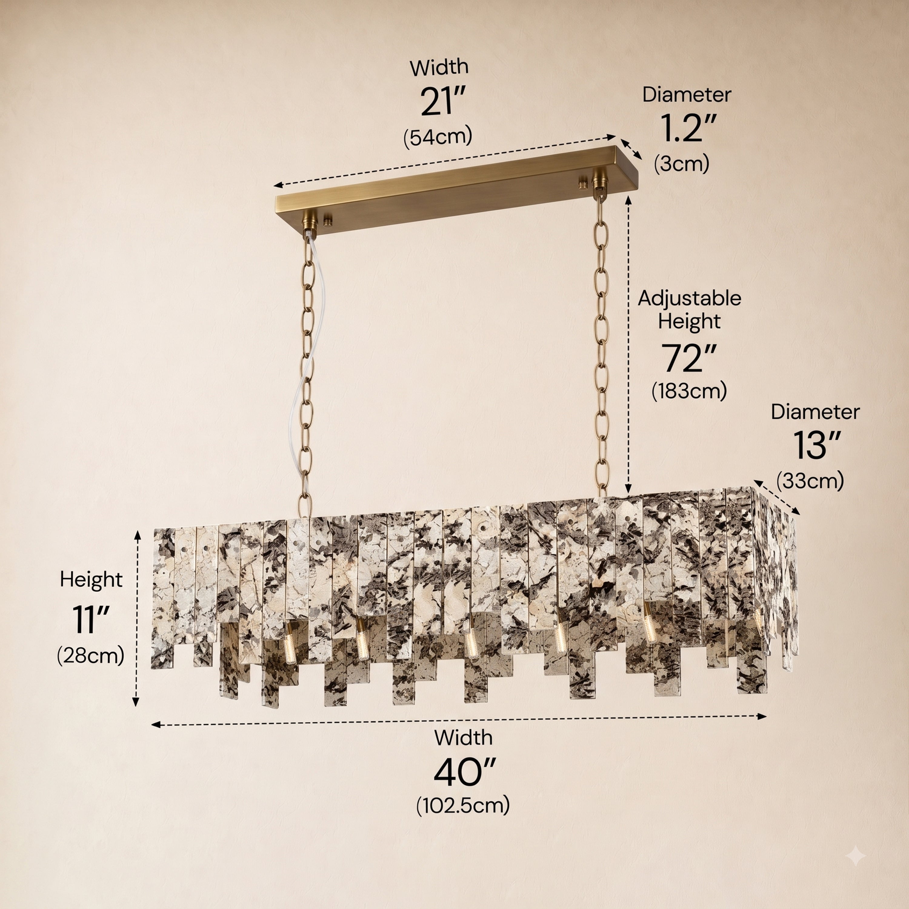 Pietra Quartzite Rectangular Linear Chandelier 36" 40"W