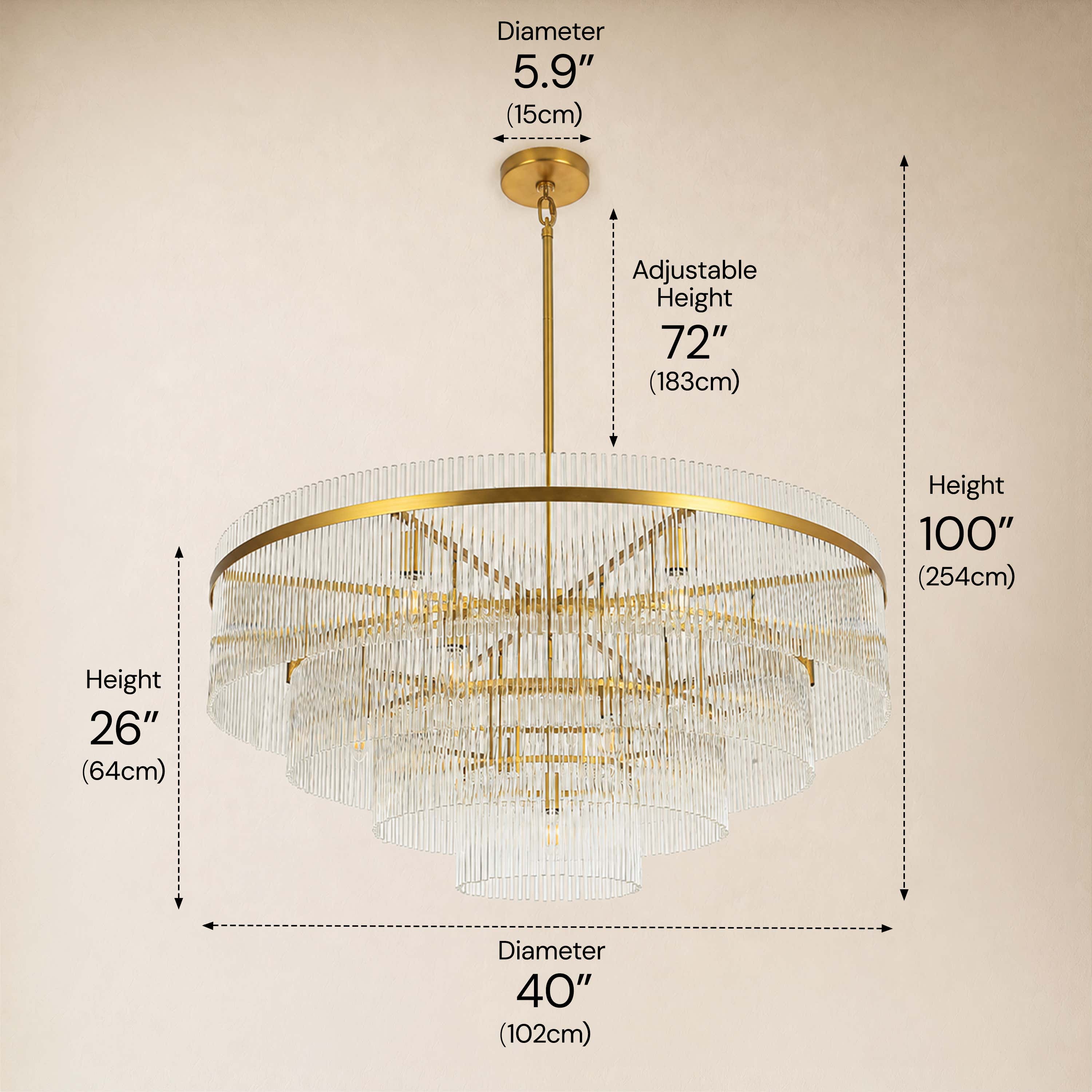 Elyndra Glass Rod Tiered Round Chandelier 30" 40" 50"D