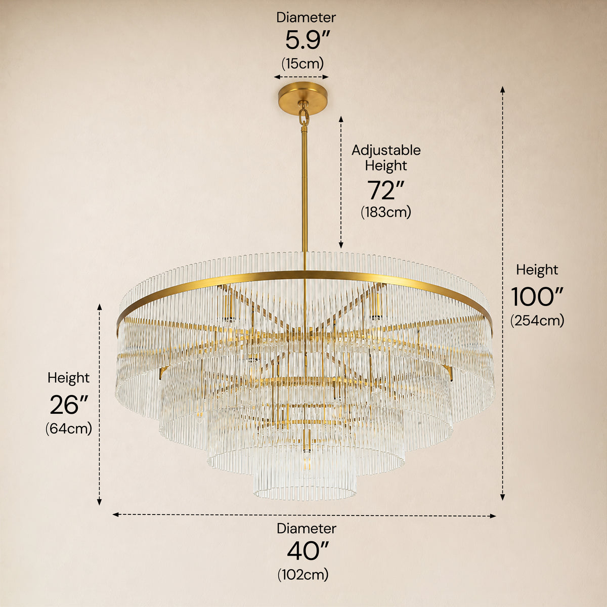 Elyndra Glass Rod Tiered Round Chandelier 30" 40" 50"D