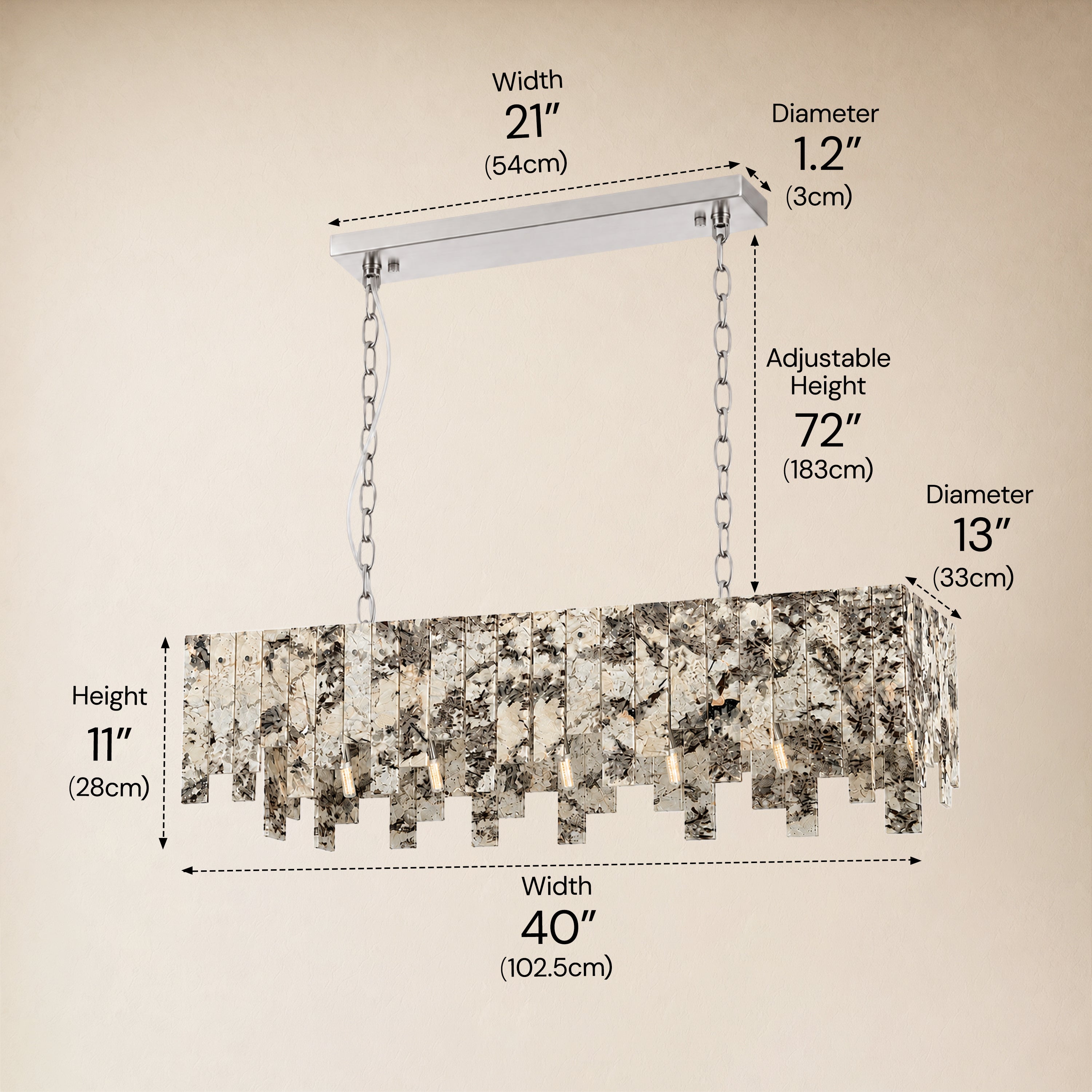 Pietra Quartzite Rectangular Linear Chandelier 36" 40"W