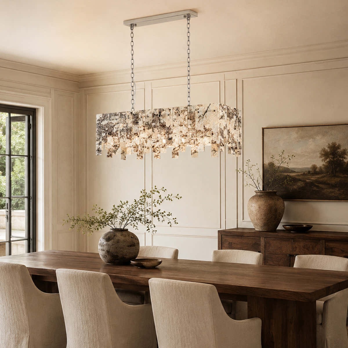 Large marble chandelier in a modern luxury interior