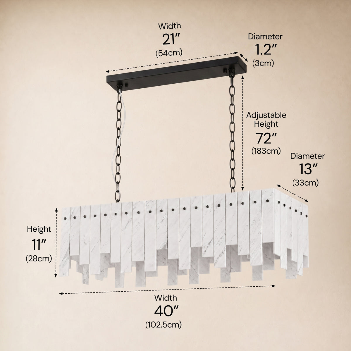 Pietra White Marble Rectangular Chandelier 36" 40"W