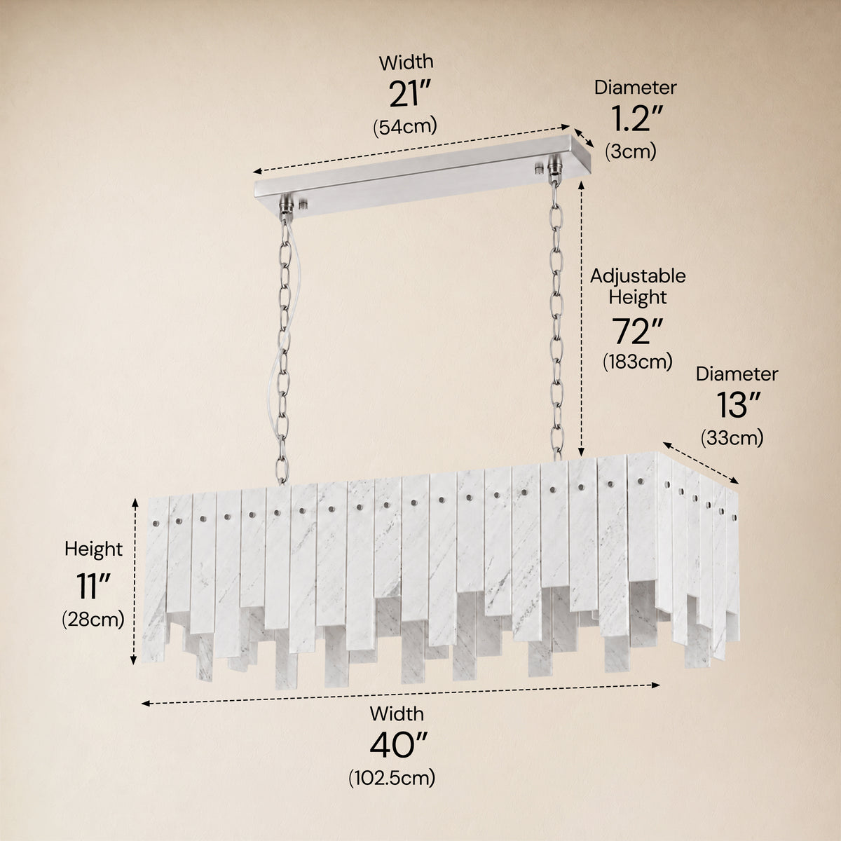 Pietra White Marble Rectangular Chandelier 36" 40"W