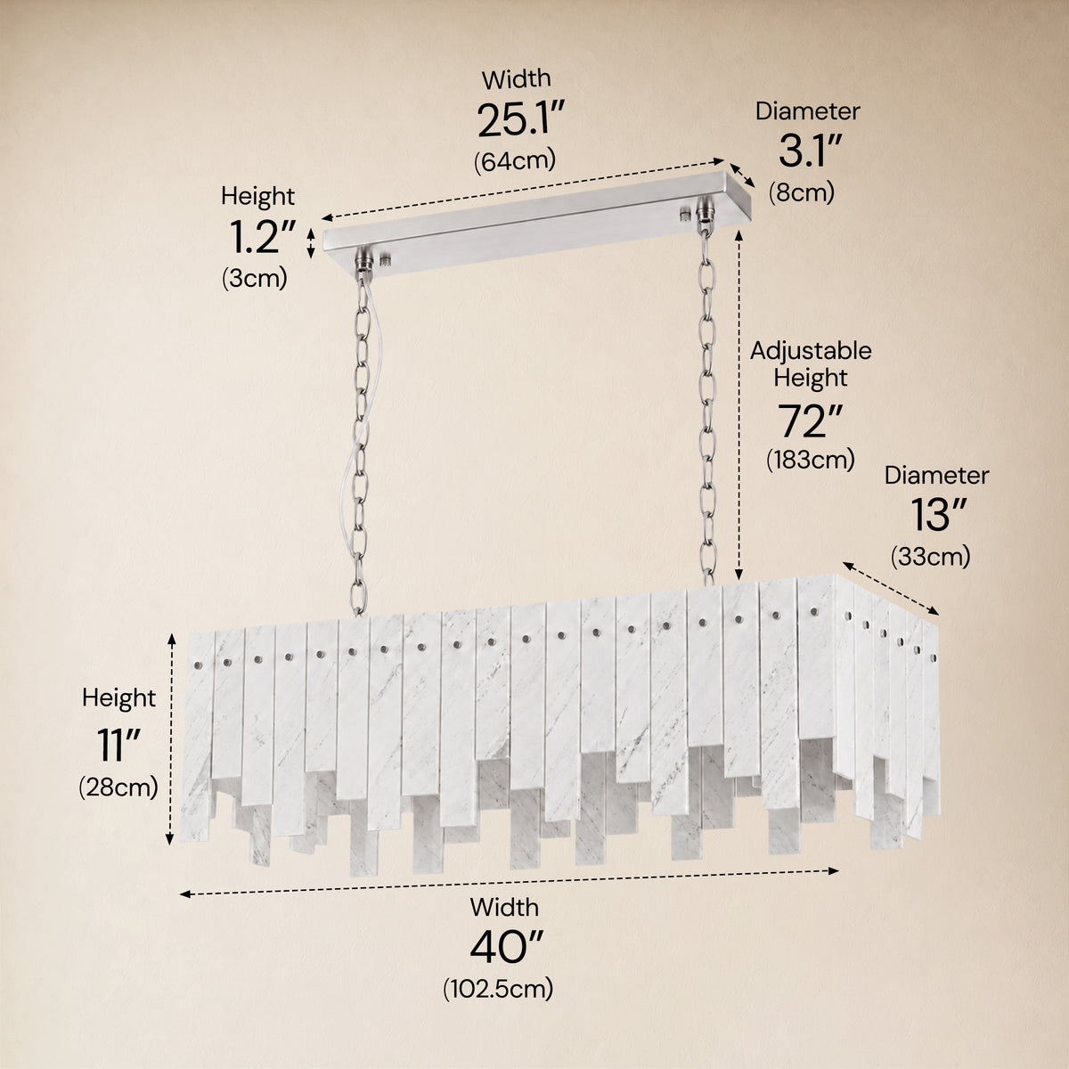 Pietra Porcelain White Marble Rectangular Chandelier 36" 40"W