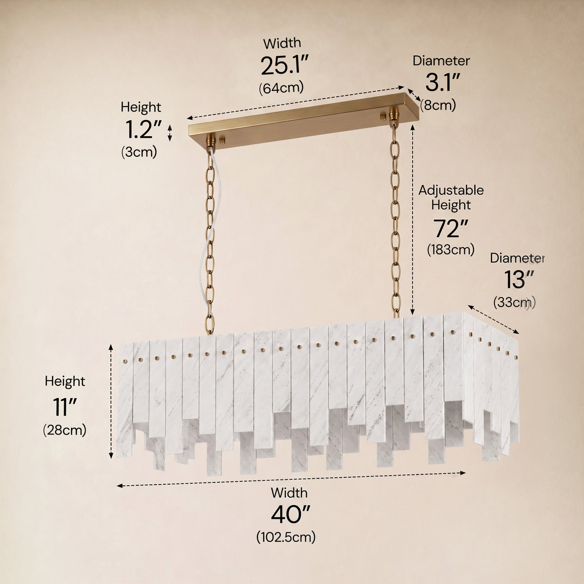 Pietra Porcelain White Marble Rectangular Chandelier 36" 40"W