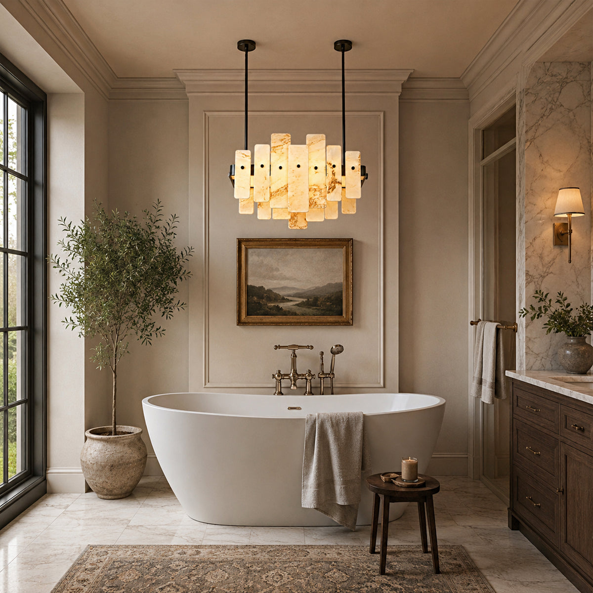 Pietra White Marble Panel Chandelier 27.5"W