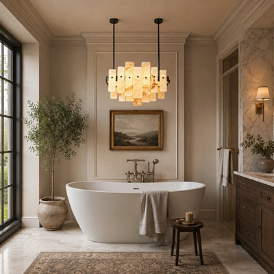 Pietra White Marble Panel Chandelier 27.5"W