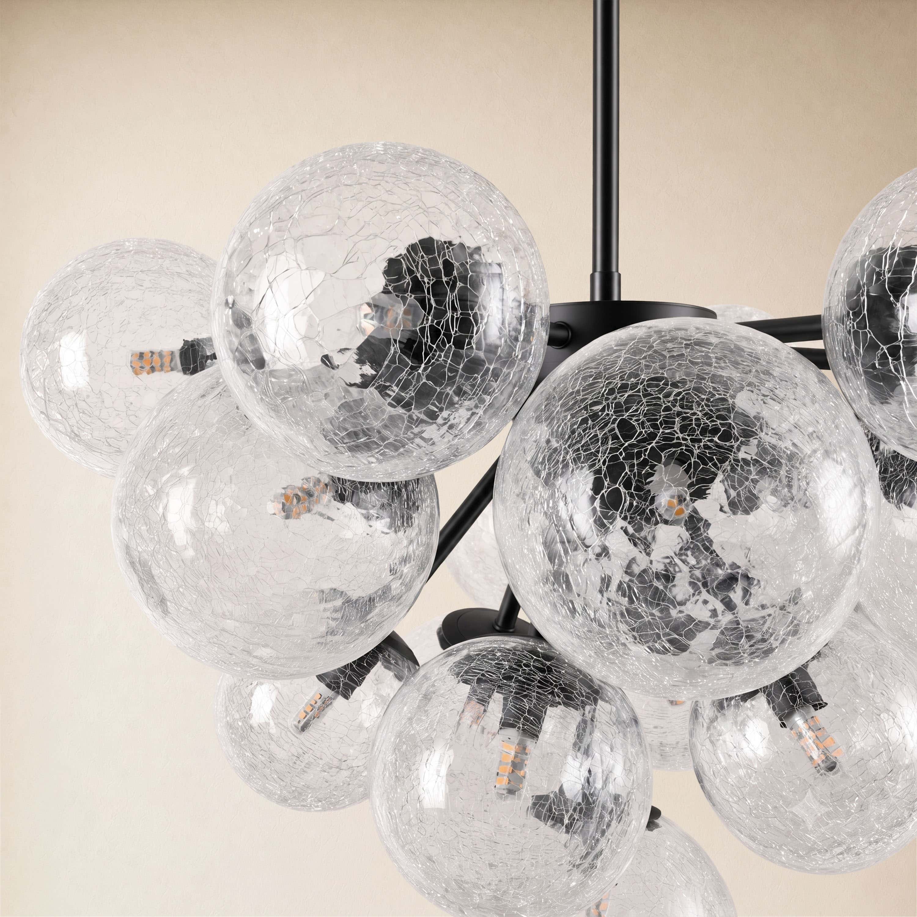 Elowen Crackled Glass Cluster Round Chandelier 24" 35"D