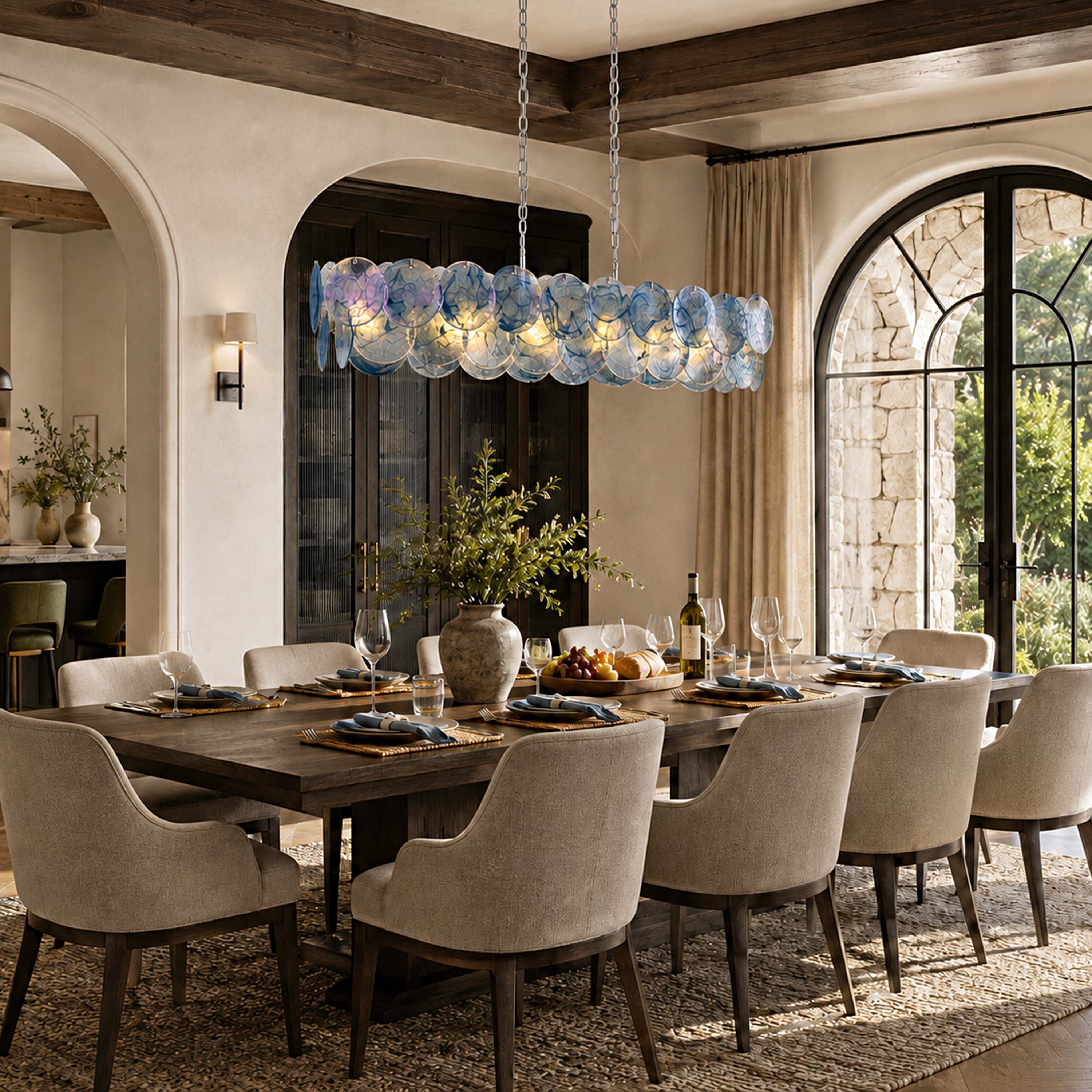 Auralis Blue Glass Disc Linear Chandelier 47.2"W