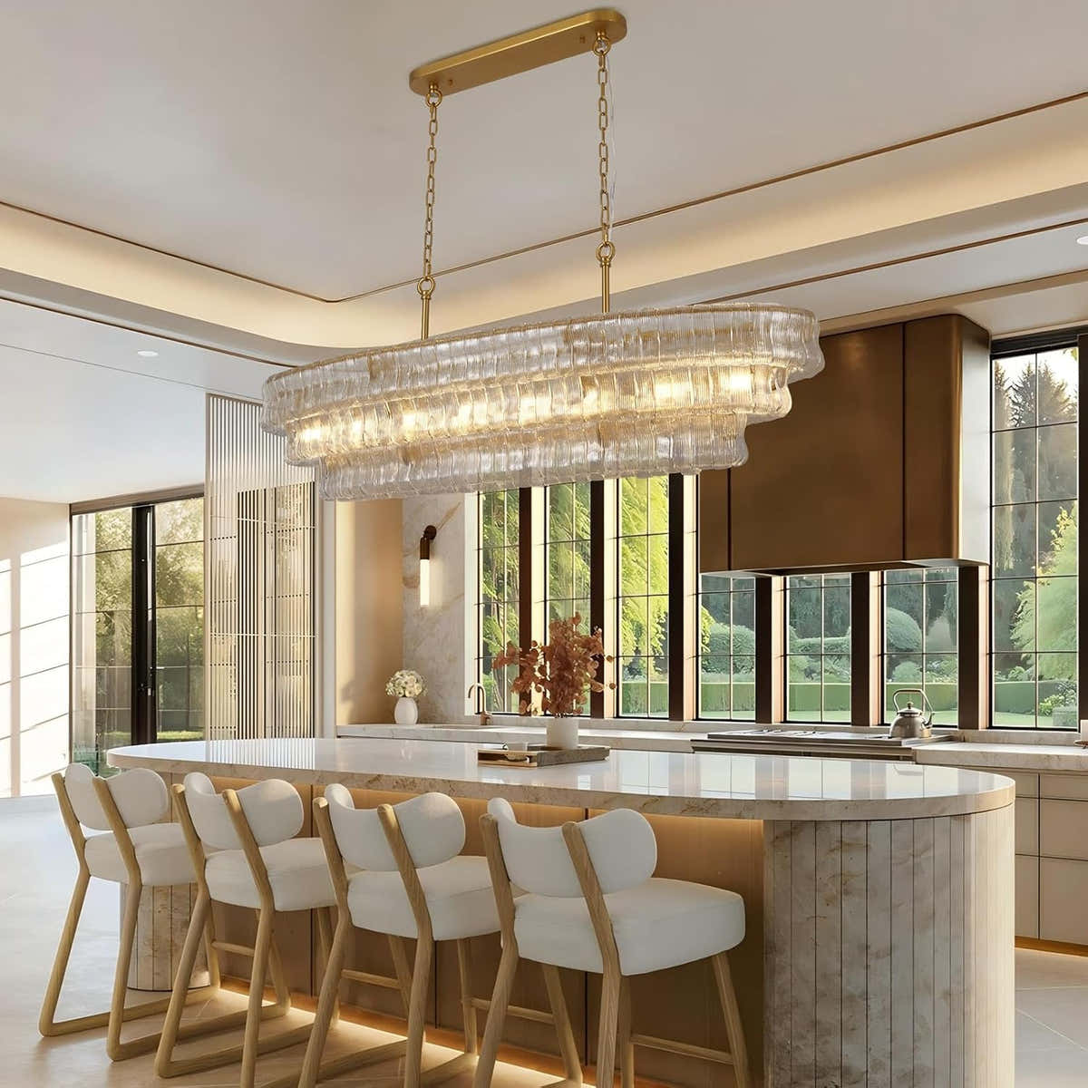 Ondalia Tiered Glass Oval Chandelier in a dining room