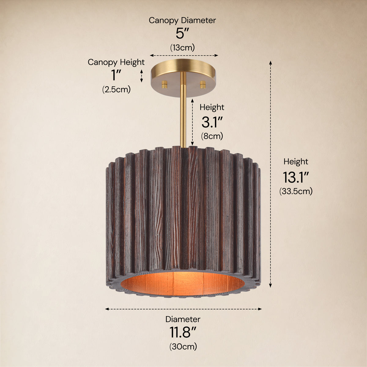Virelune Wood Fluted Round Ceiling Light 11.8"D 