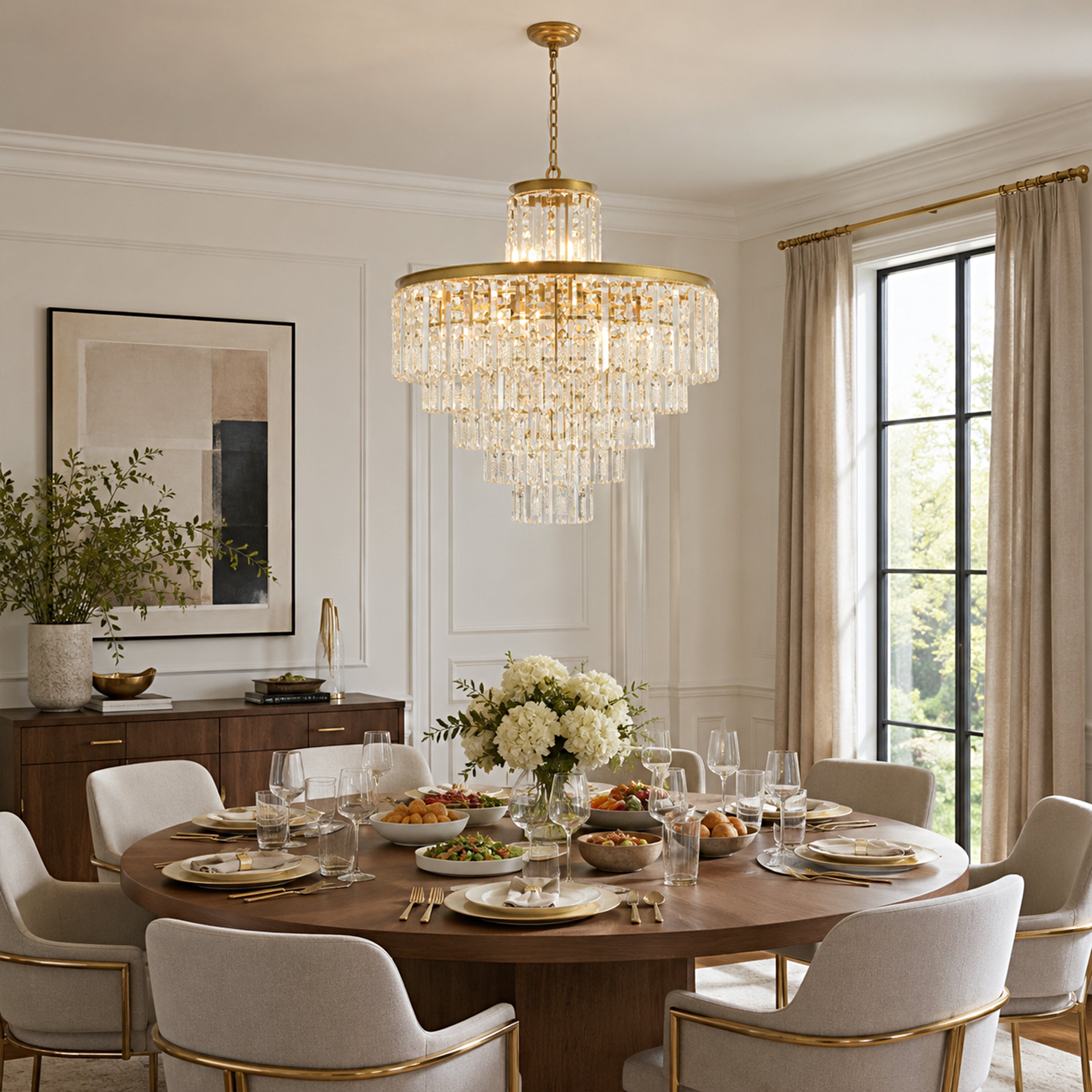 Lucentra Crystal Tiered Round Pendant 32"D