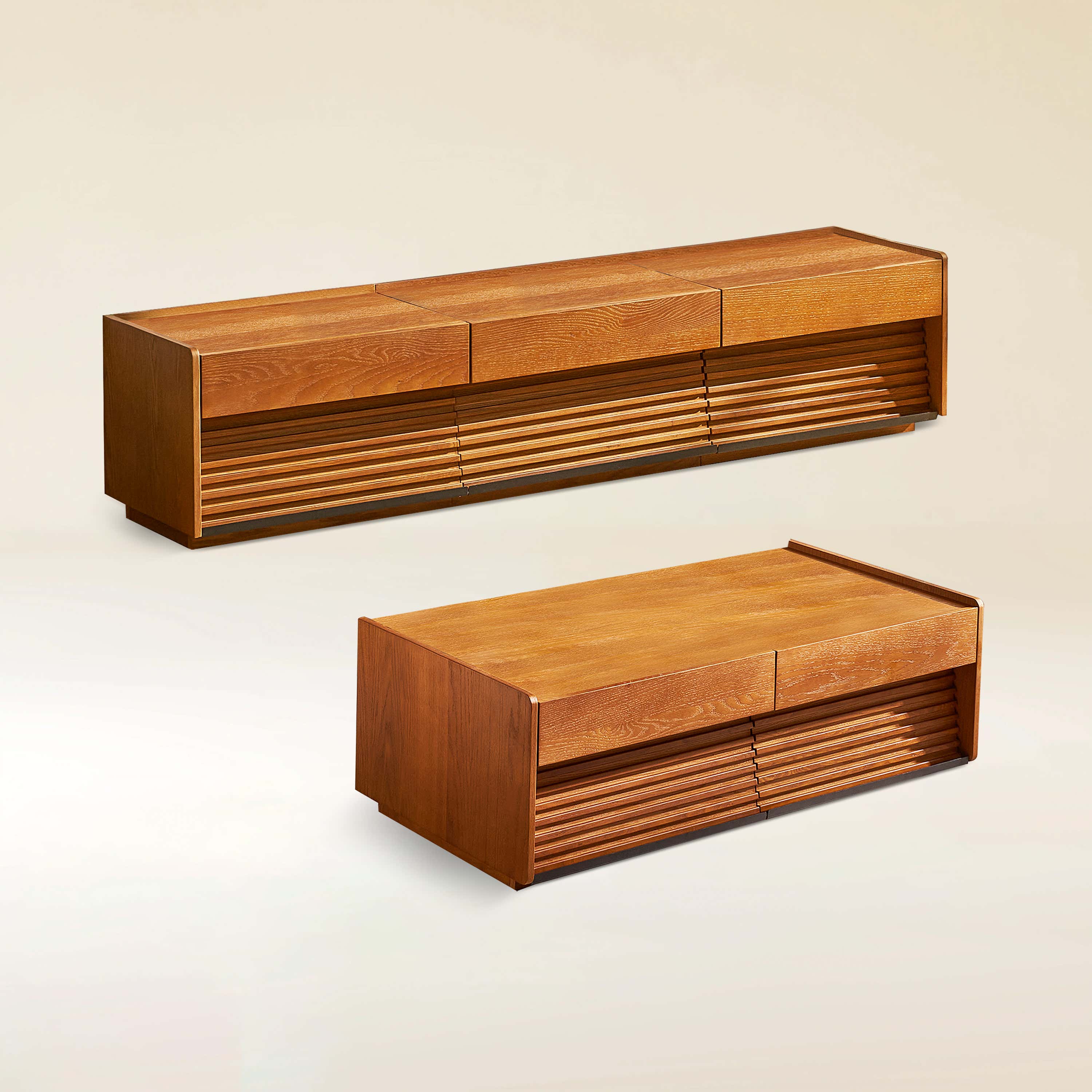 Devon Oak Media Console  And Coffee Table Set