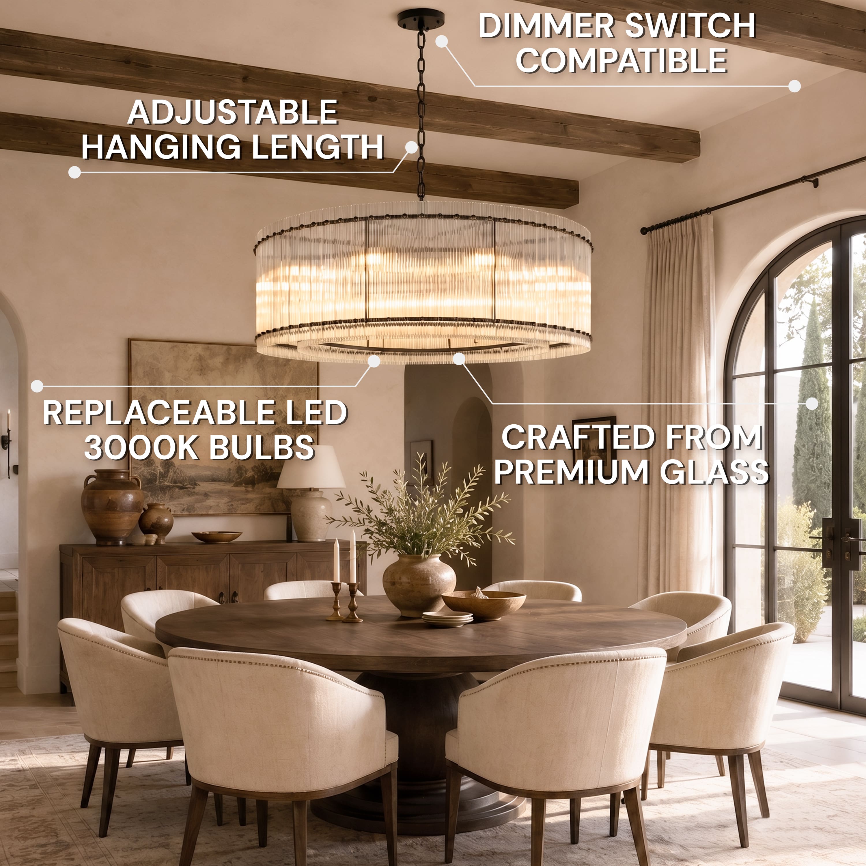 Solvayne Ribbed Glass Round Chandelier 48"D