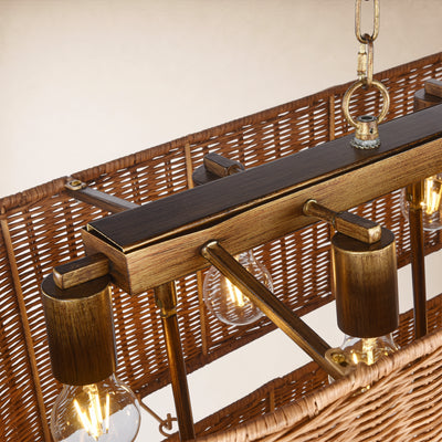 Cavana Rattan Tiered Rectangular Chandelier 53.9"W