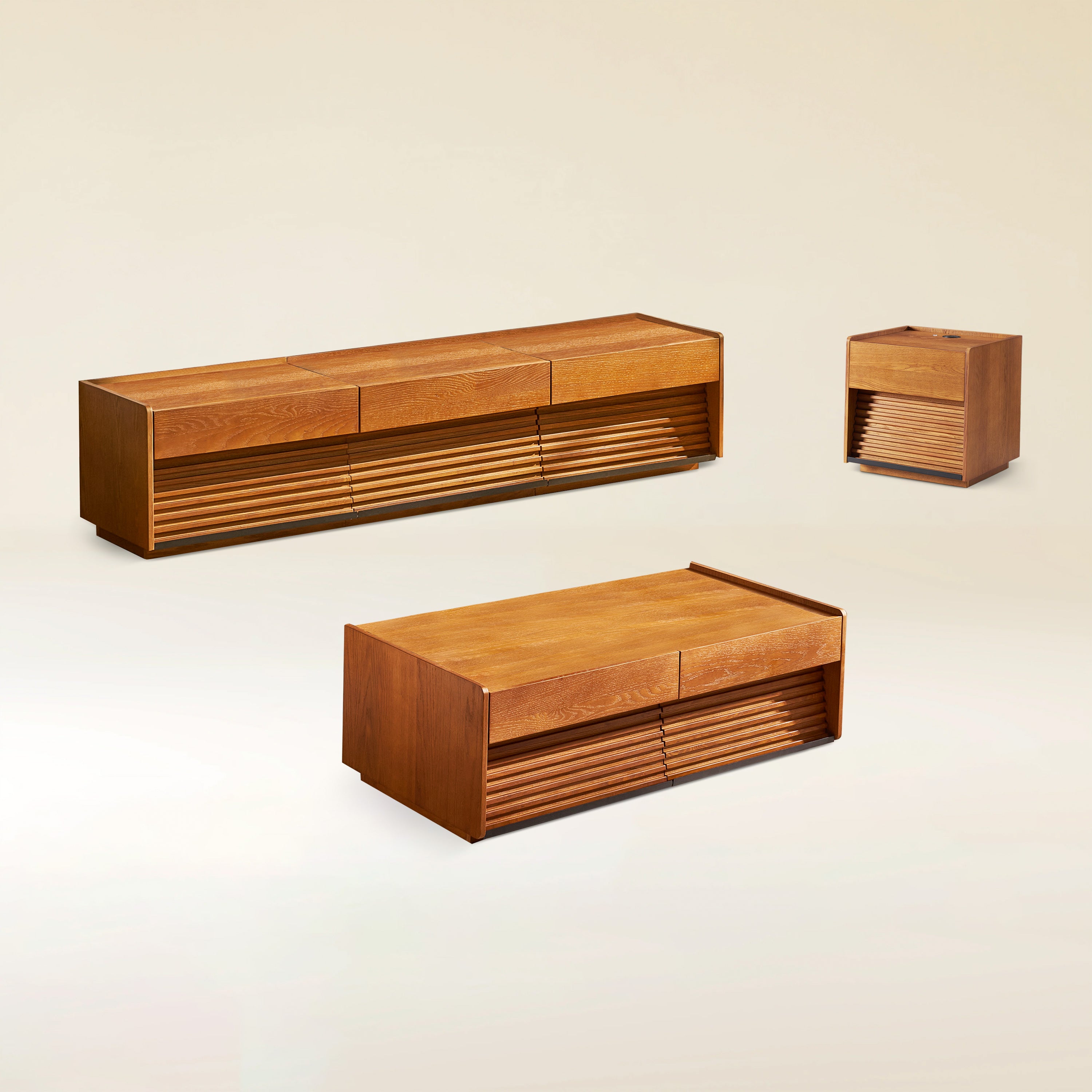 Devon Oak Media Console  And Coffee Table Set