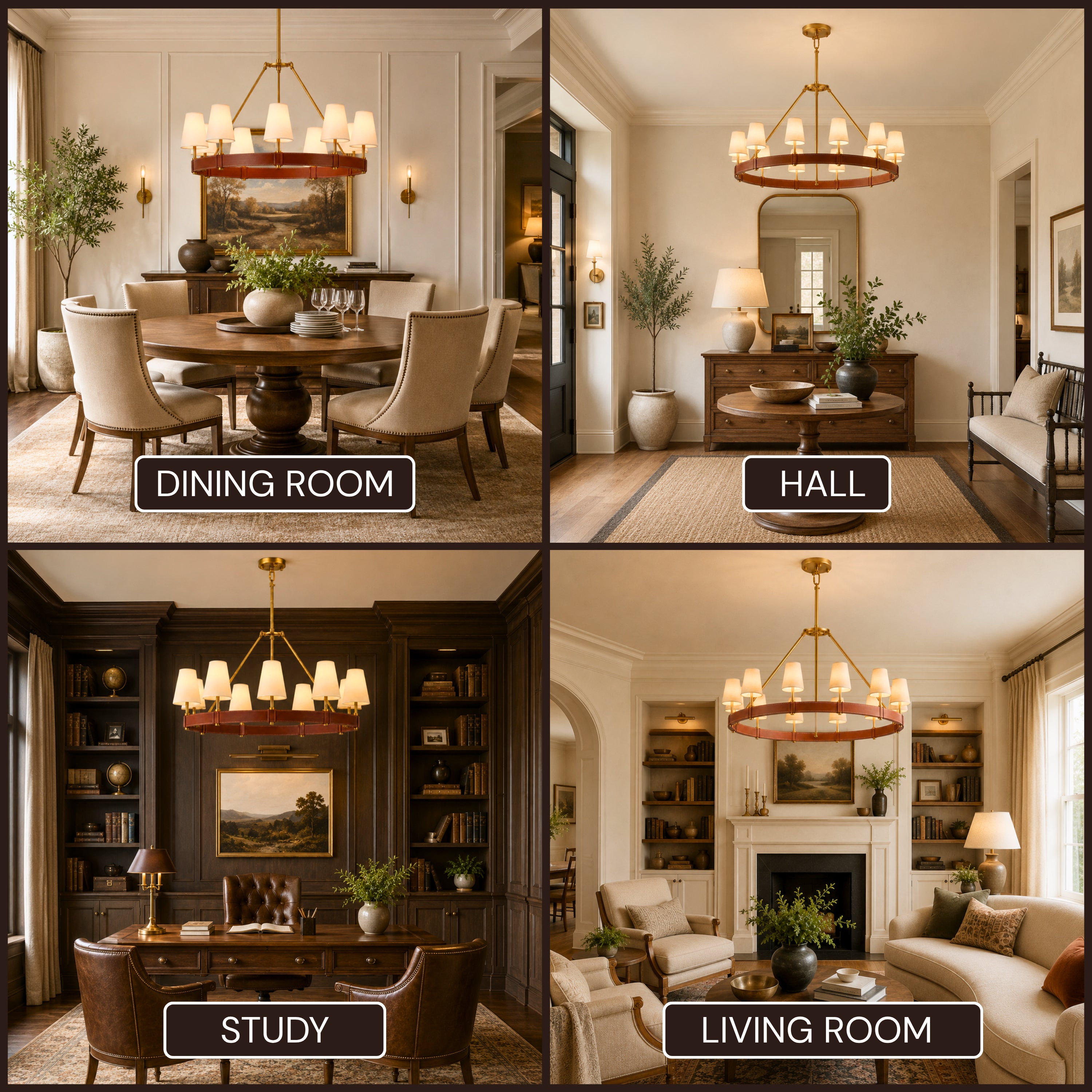 Corvella Leather Custom Round Chandelier 48" 60"W