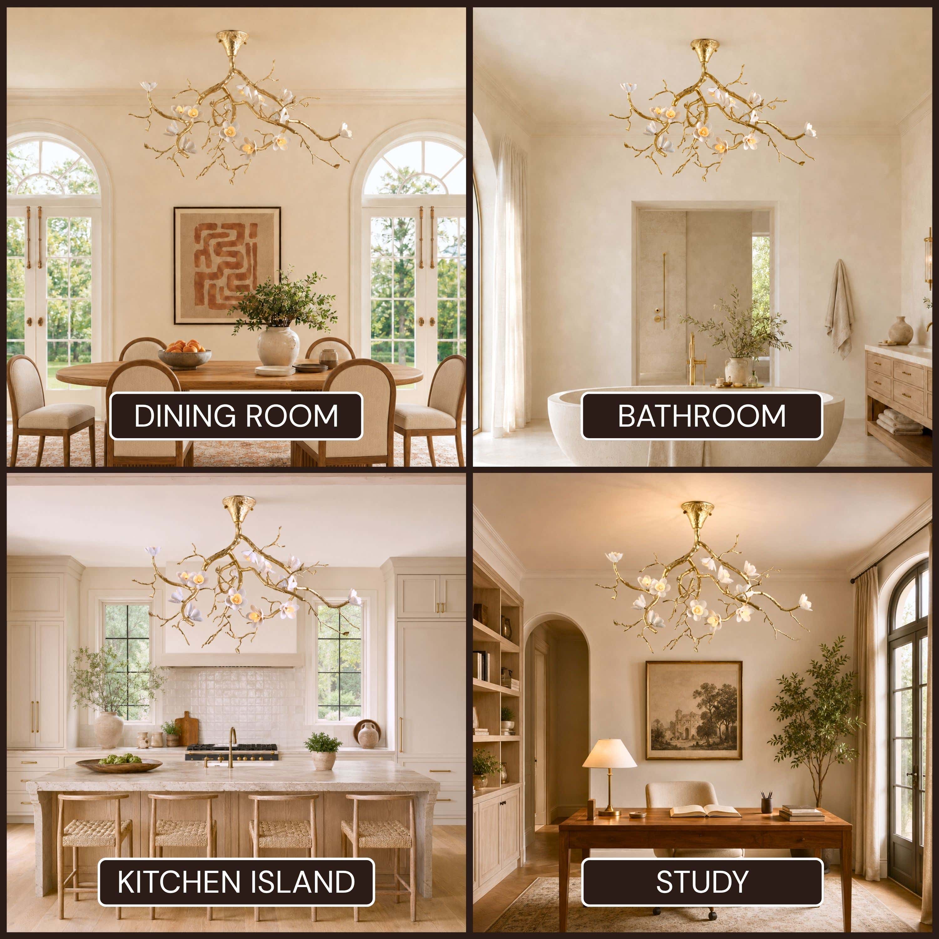 Floravine Ceramic Floral Branch Chandelier 47.2"W