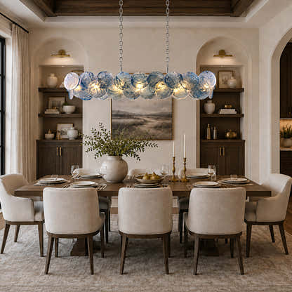 Auralis Blue Glass Disc Linear Chandelier 47.2"W