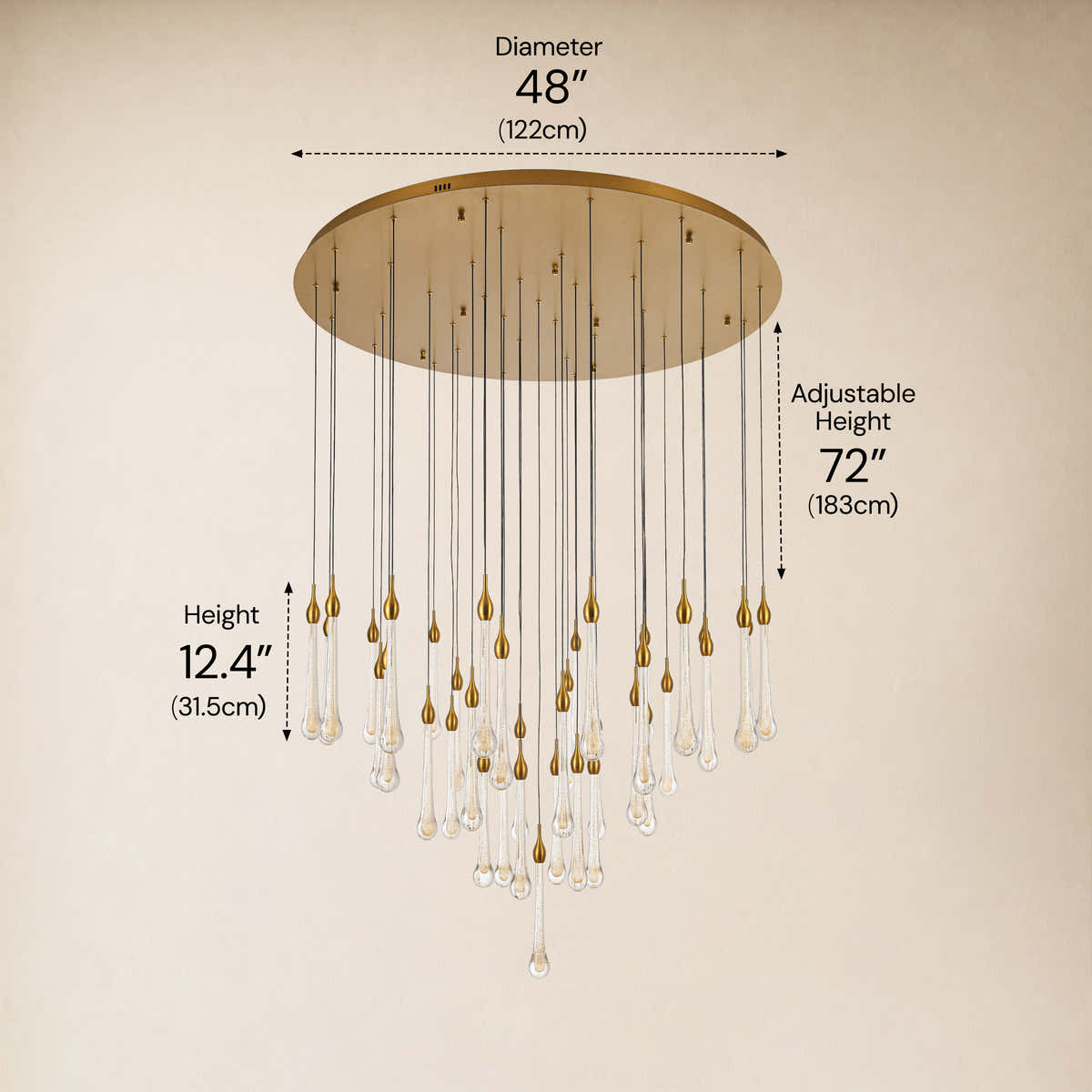 Olivene Glass Teardrop Round Chandelier 48"D #Finish_Gold,Size_48" dimensions 1