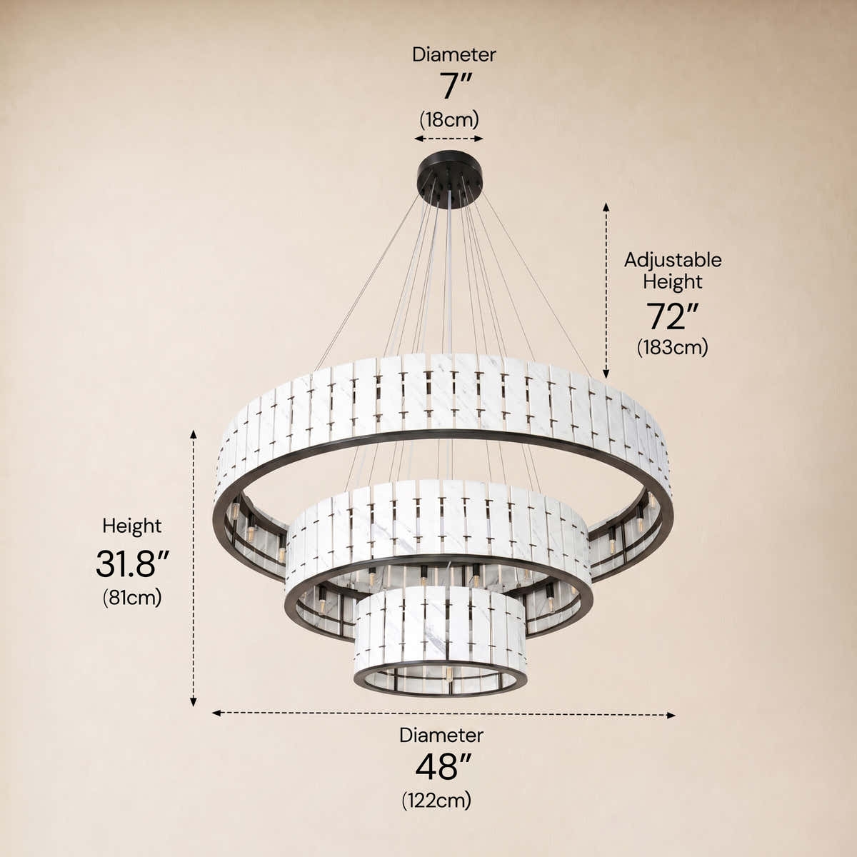 Pietra Porcelain White Marble Tiered Round Chandelier 49"D dimensions 3