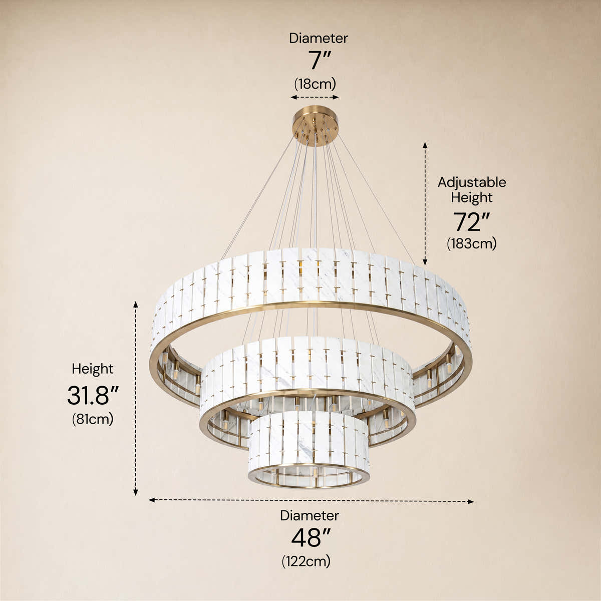 Pietra Porcelain White Marble Tiered Round Chandelier 49"D dimensions 2