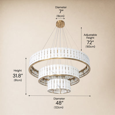 Pietra Porcelain White Marble Tiered Round Chandelier 49"D