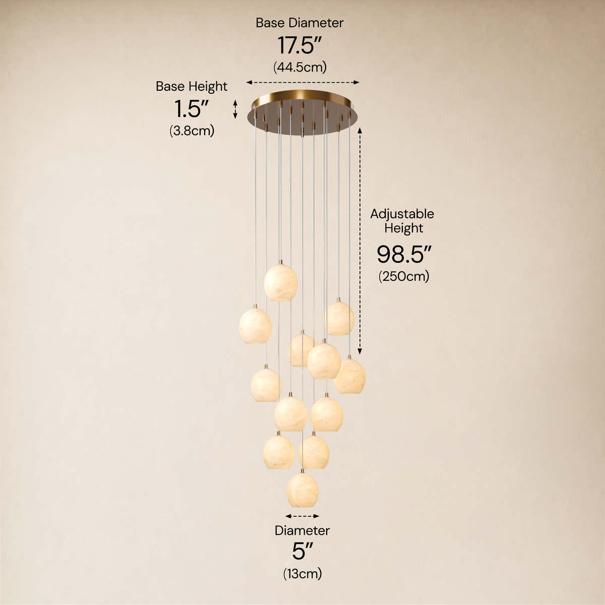Quorvyn Resin Globe Round Chandelier dimensions 3