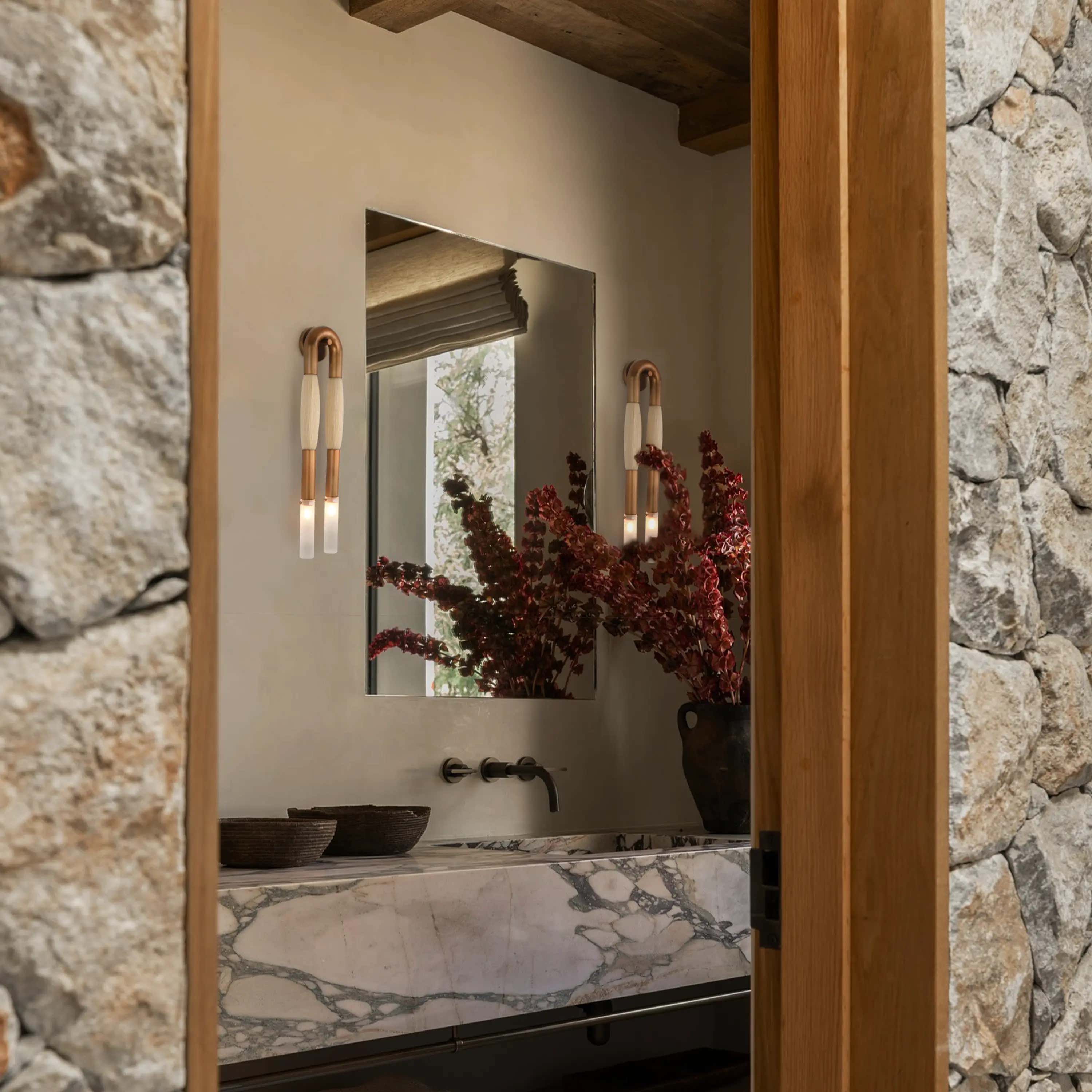 Horsehair Solid Brass Wall Sconce 30''H#Color_Off-White